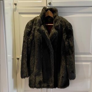 Vintage Elegant Black Faux Fur Coat
